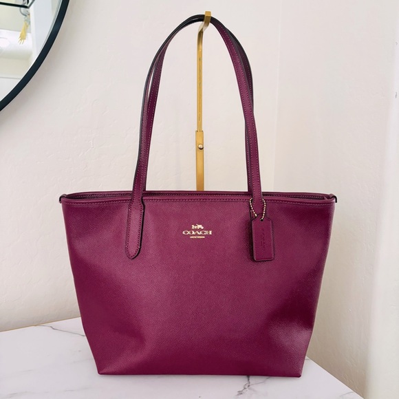 Coach City Tote Zip Top in Dark Magenta Berry Purple Bag Style 83857 EUC - Picture 1 of 10